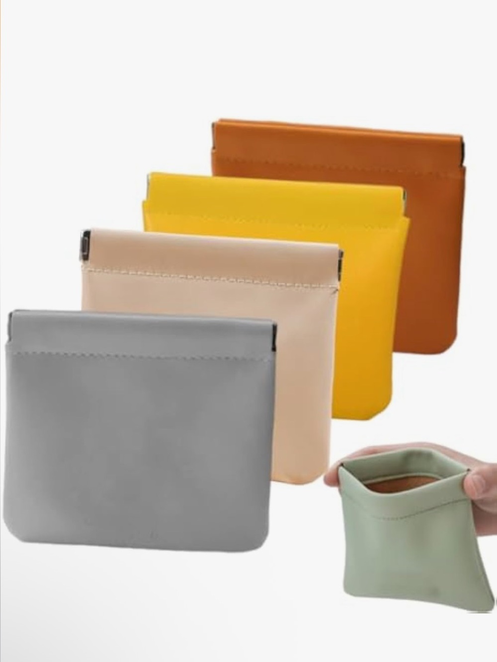 Colorful Faux Leather Pouch Set of 4- Gray, Beige, Yellow, Brown